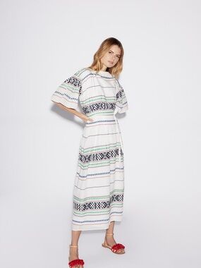 Porcelain Lilianaly Embroidered Midi Dress